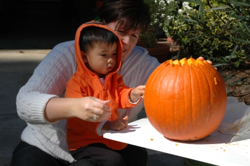 Concentrating on the carving...